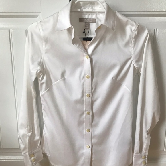 NWT Banana Republic White Button Down Shirt Size 00 Petite - Picture 1 of 9